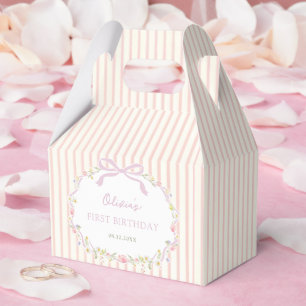 Ballotins Anniversaire Fleurs Rayures Nœud Rose