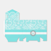 Ballotins Aqua bleu, blanc dentelle motif initiales mariage (Déplié)