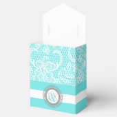 Ballotins Aqua bleu, blanc dentelle motif initiales mariage (Ouvert)