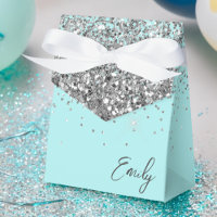 Aqua Bleu Sarcelle Argent Féminin Paillettes Monog