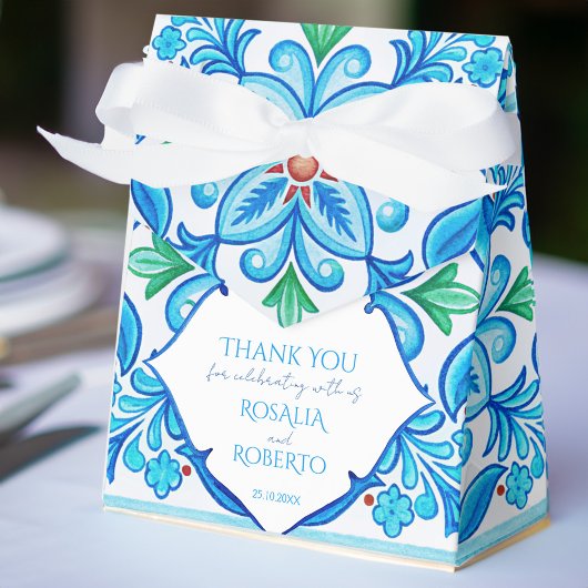 Ballotins Aqua Blue Talavera tuiles mariage monogrammé