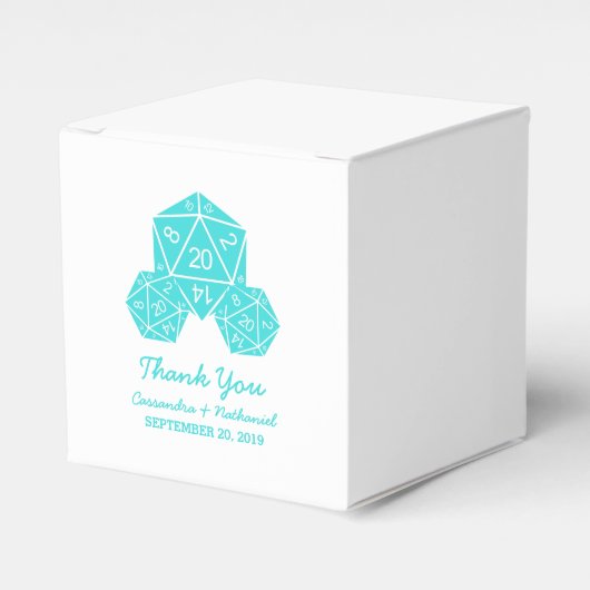 Ballotins Aqua D20 Dice Wedding Favor Box (Verso)