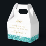 Ballotins Aqua Turquoise Blue Parties scintillant Confetti C<br><div class="desc">confetti de parties scintillant vert aqua bleu turquoise turquoise aux accents scintillants et élégante coutume chic merci texte sur un ballotin gris blanc parfait pour une fête Bat mitzvah moderne et minimale, classique et réception ou fête douce 16 ans. Tout le texte en or est éditable pour convenir à l'anniversaire...</div>