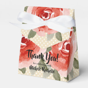 Ballotins Aquarelle Floral Roses Rouges avec Chapiteau Ruban