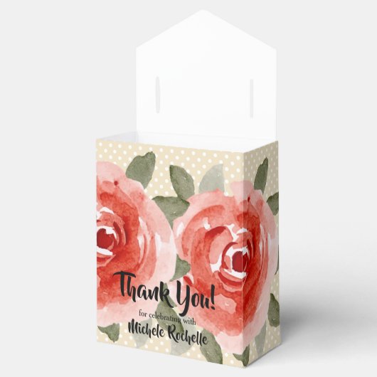 Ballotins Aquarelle Florale Roses Rouges avec Tente en Ruban (Ouvert)