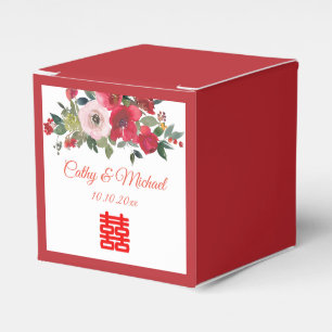 Ballotins Aquarelle rose rouge floral moderne mariage chinoi