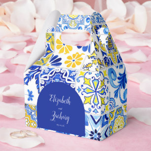 Ballotins Arc Rustique bleu Jaune carreaux blancs Mariage