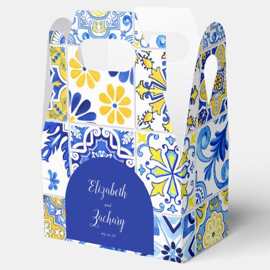 Ballotins Arc Rustique bleu Jaune carreaux blancs Mariage (Ouvert)