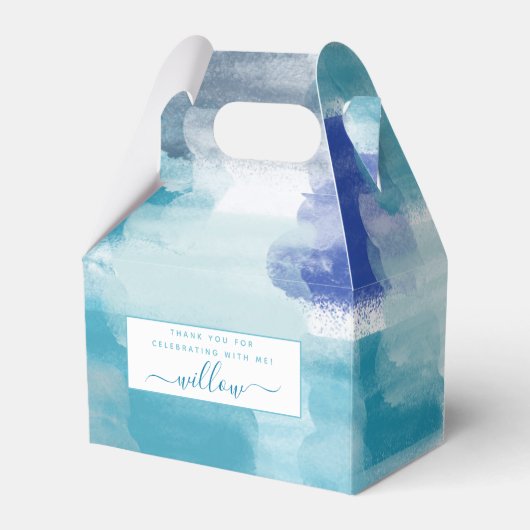 Ballotins Art abstrait aquarelle turquoise et gris moderne  (Verso)