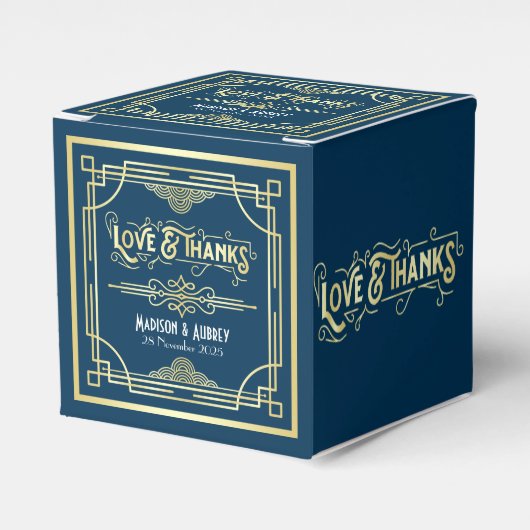Ballotins Art Déco Mariage Love & Thanks Gold Blue Favor (Verso)