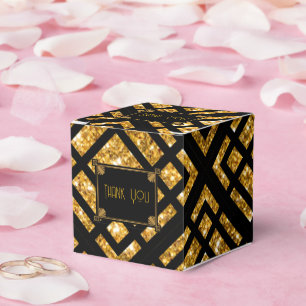 Ballotins Art Déco Noir et Or Mariage Favor Box