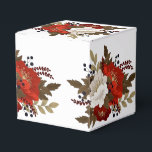 Ballotins Autocollant carré floral rouge et blanc d'hiver Bo<br><div class="desc">Autocollant parfait pour les mariages d'hiver,  les fêtes,  les événements,  merci. Ajoutez votre texte</div>