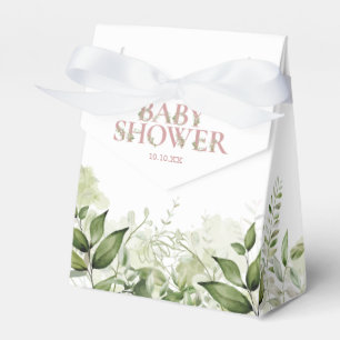Ballotins Baby-Shower au feuillage vert et rose poussiéreux
