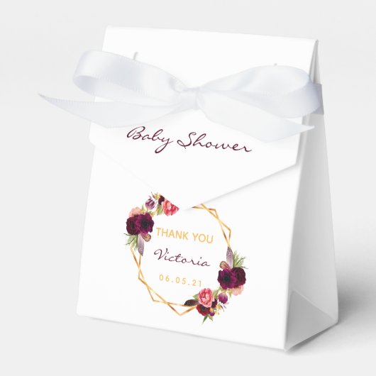 Ballotins Baby shower bordeaux aux fleurs blanches (Verso)