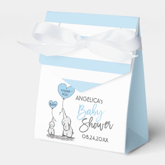 Ballotins Baby shower de garçon Blue White Elephant (Verso)