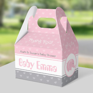 Ballotins Baby shower Gable Box avec éléphant - Baby Girl