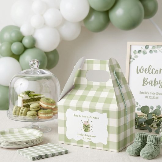 Ballotins Baby shower Matcha Vert à ruban Gingham