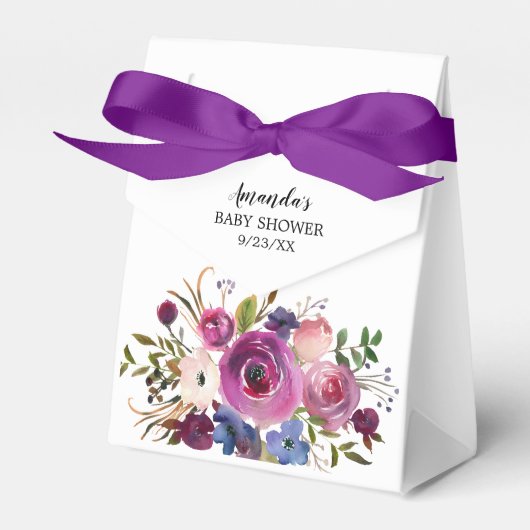 Ballotins Baby shower moderne Plum Blue Flowers Ballotin (Verso)