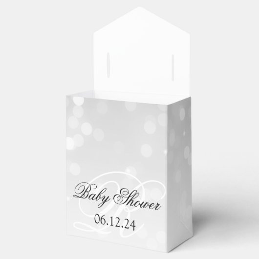 Ballotins Baby shower Monogram Argent Bokeh Éclairage (Ouvert)