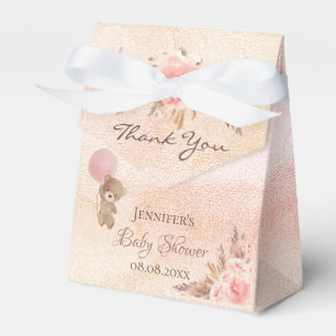 Ballotins Baby shower pampas herbe blush fleuri ours en pelu