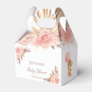 Ballotins Baby shower pampas herbe blush fleuri ours en pelu