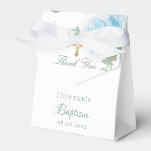 Ballotins Baptême bleu fleuri eucalyptus garçon merci