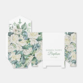 Ballotins Baptême & Christening Fleurs blanches Eucalyptus (Déplié)