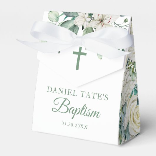 Ballotins Baptême & Christening Fleurs blanches Eucalyptus (Verso)