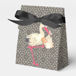 Ballotins Baptême de bébé cigogne avec dentelle vintage