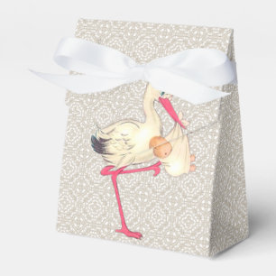 Ballotins Baptême de bébé cigogne avec dentelle vintage