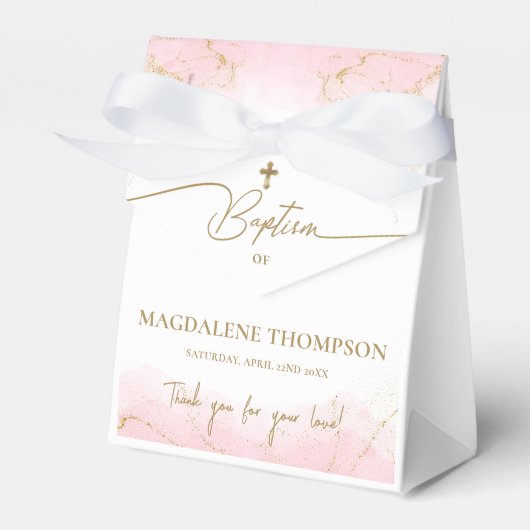 Ballotins Baptême de fille Merci croix d'or rose sur mesure (Verso)