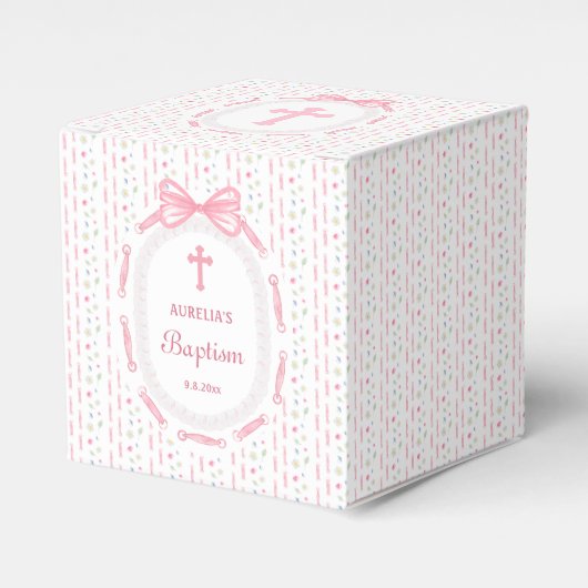 Ballotins Baptême Floral Baptême Cube Rose Bow (Verso)