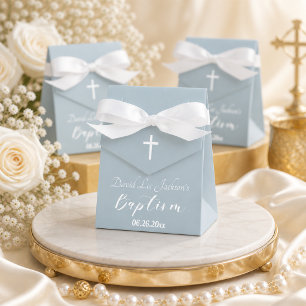 Ballotins Baptême Moderne Christening Croix Blanche Bleu Pou