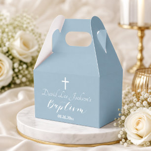 Ballotins Baptême Moderne Christening Croix Blanche Bleu Pou