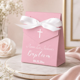 Ballotins Baptême Moderne Christening Croix Blanche Rose Pou