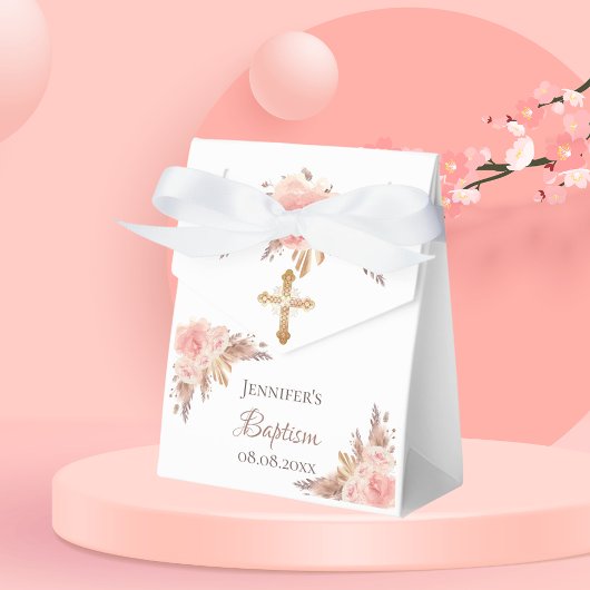 Ballotins Baptême pampas herbe rose pâle rose rose or