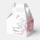 Ballotins Baptême rose floral argent moderne élégant croix (Arrière)