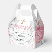 Ballotins Baptême rose floral argent moderne élégant croix (Verso)