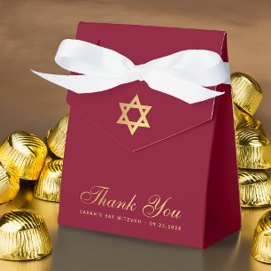 Ballotins Bat mitzvah Bourgogne Faux Gold Foil Star Merci