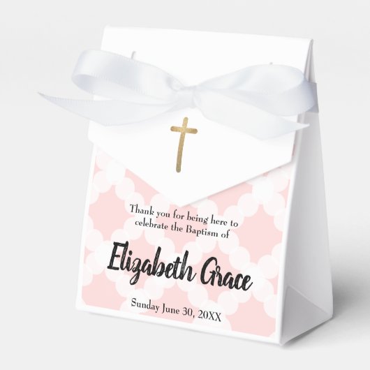 Ballotins Bébé rose personnalisée fille baptême Croix d'or (Verso)