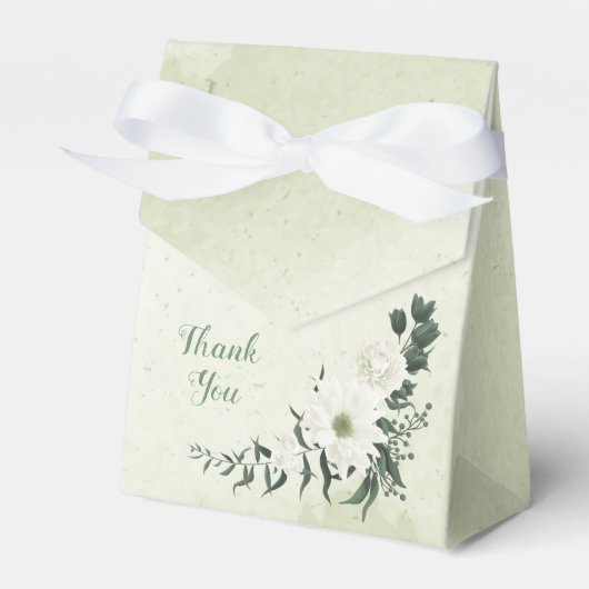 Ballotins Belles fleurs blanches feuilles vertes mariage (Verso)