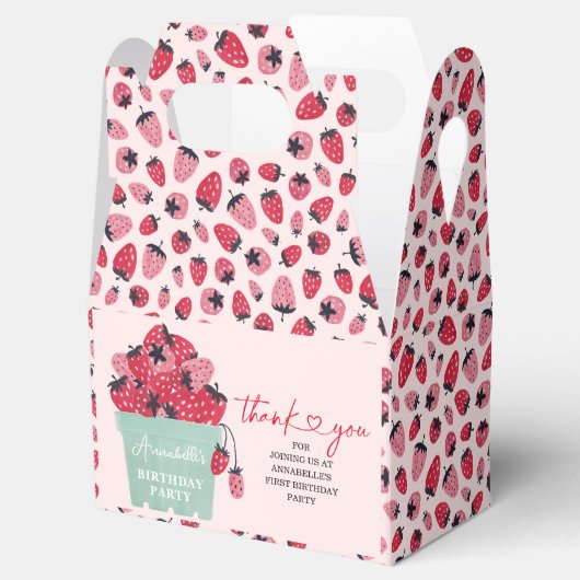 Ballotins Berry First Birthday Party Invitation fraise (Ouvert)