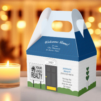 Ballotins Bienvenue Accueil Realtor Logo Bleu Boîte Cadeau R