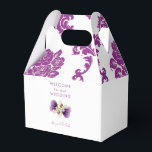 Ballotins Bienvenue au mariage en damas magenta<br><div class="desc">Boîte de faveur de mariage en damas magenta. Floral.</div>