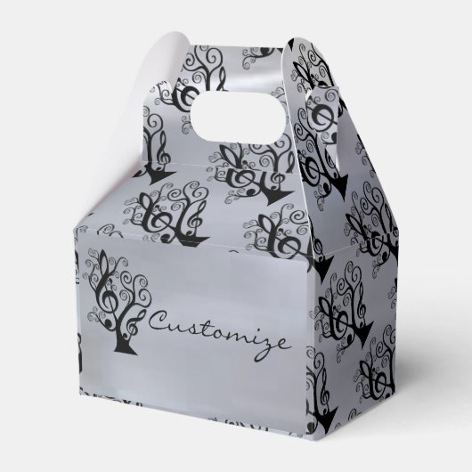 Ballotins Black & Silver Music Treble Clef Tree Gable Box (Verso)
