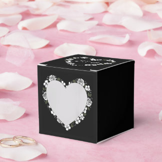 Ballotins Black & White Floral Heart Wedding Favor Box