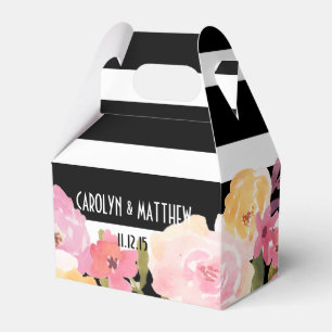 Ballotins Black White Stripes Aquarelle Florale Mariage