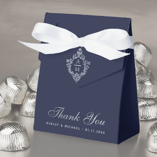 Ballotins Blason de mariage bleu marine Merci monogramme vin