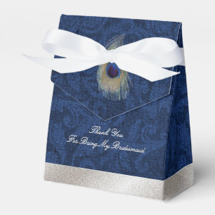 Ballotins Bleu Damas et Peacock Feather Mariage boîte cadeau