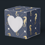 Ballotins Bleu nautique vintage et cheval de mer d'or<br><div class="desc">Ballotins avec un hippocampe vintage doré agrémenté d'un motif en treillis de perle bleu et or.</div>